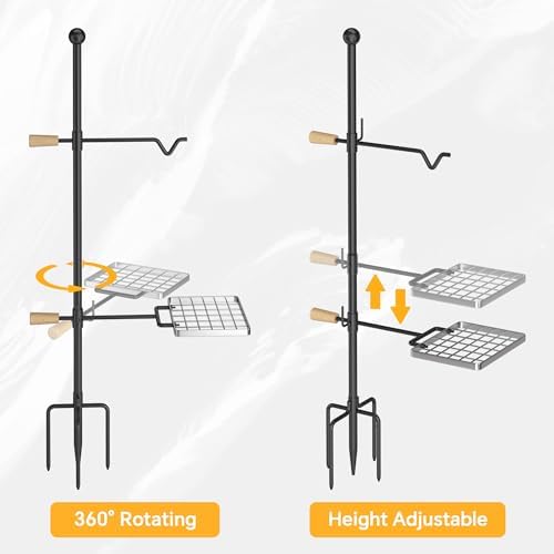 Mr IRONSTONE Campfire Grill Grate: Fire Pit Grill Grate with Swivel Handle, Campfire Cooking Equipment with Heavy Duty Steel, Over Fire Camp Grill For Outdoor Barbecue Camping and Cooking, Black