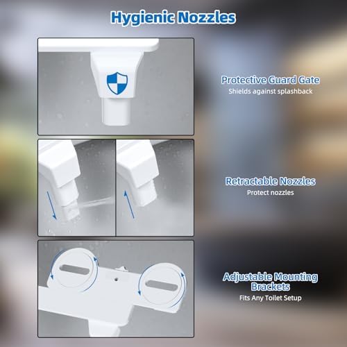 Hibbent Bidet Attachment for Toilet, Non-Electric Dual Nozzle for Frontal & Rear Wash, Adjustable Water Pressure Control, Fresh Water Bidet Toilet Seat, Self Cleaning Water Sprayer, Matte Black