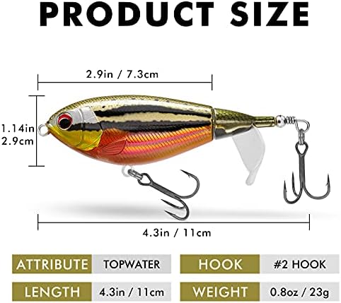 TRUSCEND PoPobait Plopper with BKK Hooks, Top Water Fishing Lures for Bass Walleye Pike Catfish Musky Perch, Floating Lure for Freshwater or Saltwater, Amazing Teasers Fishing Gifts for Family Fishing
