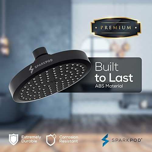 SparkPod Round Rain Shower Head with Extension Arm - Height Adjustable Shower Head with High Pressure Performance - Easy 1-Minute Installation (11" Arm Extension, Midnight Black Matte)