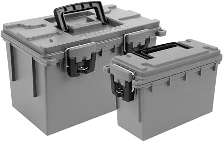 Sheffield 12755 2-Pack Combo Ammo Storage Boxes, .30 Cal and .50 Cal Field Boxes, Water and Dust Resistant, Lockable Storage Box with Handle for Hunting Gear and Bullets, Made in the USA, Gray