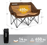 Double Camping Chairs for Adults Oversized Loveseat - 2 Person Camping Chair Heavy Duty Outdoor Camping Couch with Cup Holders - Portable Folding Chair for Outside Lawn, Brown
