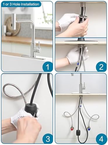 Kitchen Faucets with Pull Down Sprayer,Waterfall Kitchen Sink Faucet,Commercial Utility Stainless Steel Kitchen Faucets,Single Handle Kitchen Sink Faucet with Pull Down Sprayer for 3 Function,Brushed