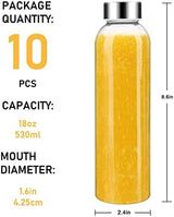 [10 Pack]18 oz Glass Water Bottles with Lids, Juice Bottles, Clear glass juice bottle for juicing, Eco-Friendly Reusable Glass Juicing Bottles with Stainless Steel Lid, BPA Free,Leak-Proof