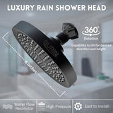 GURIN Shower Head High Pressure Rain, Luxury Bathroom Showerhead with Adjustable Angles, Anti-Clogging Silicone Nozzles - Matte Black, 6 Inch Round