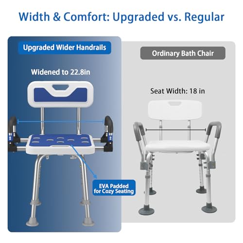 Shower Chair for Seniors Elderly Handicap Disabled Or Bariatric Adults Heavy Duty 500 Lbs Adjustable Stool with Arms and Back Bench Seat for Inside Shower Stall and Bathroom Bath Tub Chairs