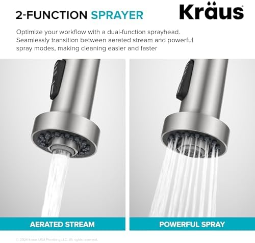 KRAUS Bolden Commercial Style 2-Function Single Handle Pull Down Kitchen Faucet in Stainless Steel, KPF-1610SS