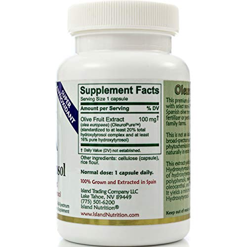 Island Nutrition, 20% Hydroxytyrosol Complex™ Olive Fruit Extract - Super Strength 100% Grown & Extracted in Spain. 90 Capsules, 100 mg, from The Maker of Real European Olive Leaf Extract