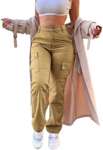 Cargo Pants for Women High Waisted Casual Pants Work Pants Baggy Stretchy Straight Leg Pants