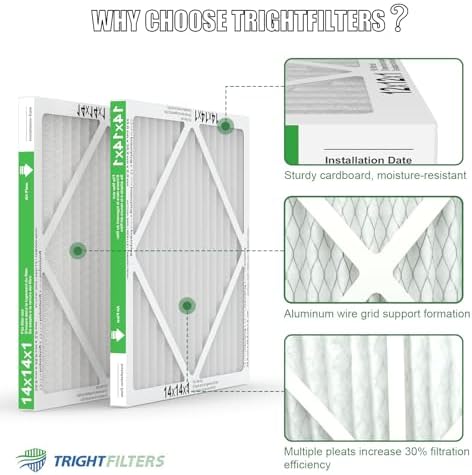 14x14x1 Air Filter 4 Pack, MERV 8 Pleated Dust Defense Air Filters Replacement Air Conditioner HVAC AC Furnace Filter, Durable and Lightweight