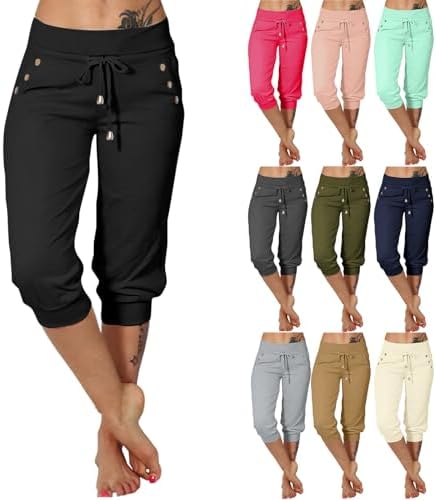 Capri Pants for Women High Waisted Drawstring Joggers Stretch Lightweight Casual Hiking Pant Capri with Pockets