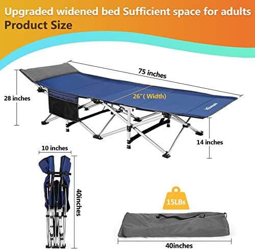 Homdox Camping cot Folding Outdoor Camping Travel Cot and Cot Pad - Quality Lightweight Portable Heavy Duty Adult Travel Cot Double Layer Oxford Portable Travel Camp Cots for Camp/Office/Home