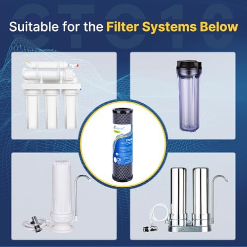 1 Micron 10" x 2.5" Whole House CTO Carbon Water Filter Cartridge Replacement for Home Countertop System, Dupont WFPFC8002, WFPFC9001, FXWTC, SCWH-5, WHEF-WHWC, WHCF-WHWC, CTO10, T01, 4PACK