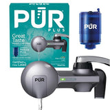 PUR PLUS Horizontal Faucet Mount Water Filtration System with 3-in-1 Lead Reducing Filter for Great-Tasting Filtered Tap Water, Lasts 100 Gallons, Fits Most Kitchen or Bathroom Faucets, Metallic Grey