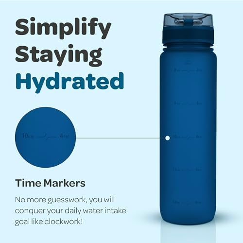 Hydracy Water Bottle with Time Marker -Large BPA Free Water Bottle & No Sweat Sleeve -Leak Proof Gym Bottle with Fruit Infuser Strainer & Times to Drink -Ideal for Fitness Sports & Outdoors