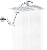Hibbent All Metal Rain Shower Head, 12'' High Pressure Rainfall Square Showerhead with 16" Shower Head Extension Arm, Solid Brass Adjustable Shower Arm Extender, Waterfall fixed Showerheads, Chrome