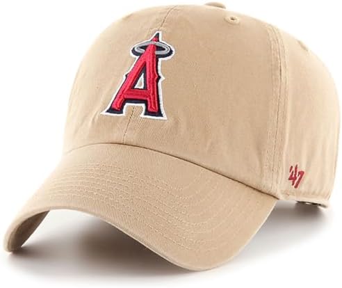 47 Brand MLB Khaki Primary Logo Clean Up Adjustable Strap Baseball Dad Hat Cap, Adult One Size Fits All
