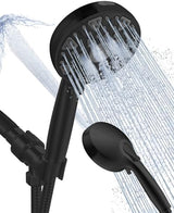 High Pressure Shower head with Handheld 7 Modes, Built-in Power Wash to Clear Tub. Tile & Pets, 5” High Flow Hand Held Hydro Rain Showerhead with Stainless Steel Hose and Adjustable Bracket-Matt Black