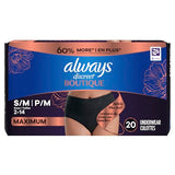 Always Discreet Boutique Incontinence and Postpartum Underwear for Women, Maximum Protection, Small/Medium, Black, 20 Count