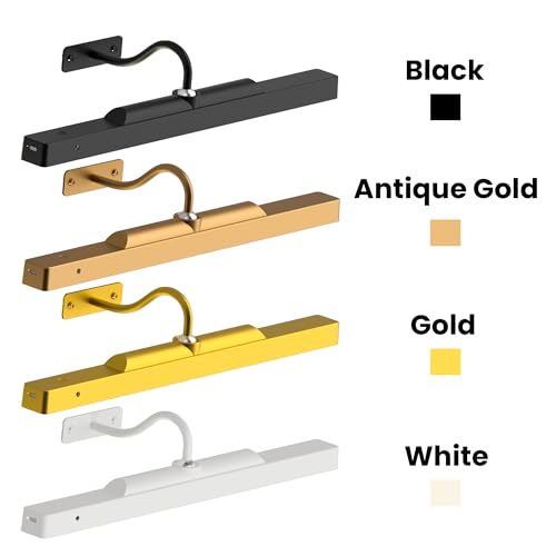 Picture Light 3Pack- 16in Picture Lights for Wall, 5000mAh Wireless Rechargeable Battery Picture Lights, Wall Light, Art Display Light for Gallery Artwork, Paintings, Portraits, Dartboards- Gold