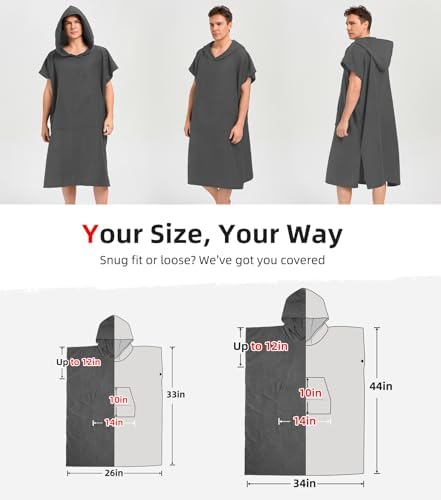 Abahub Surf Poncho Men & Women Towel Poncho Adult with Hood, Thick Quick Dry Changing Poncho Towel, Microfiber Wearable Cover Up for Surfing Beach Swim - Absorbent Changing Towel L (Grey)