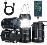 Solar Camping Lantern 4-Pack - Rechargeable LED Lights, Magnetic Base & Foldable Hanging Hook- Collapsible Lamp Battery Powered Perfect for Power Outages, Hiking, Campsites, Emergencies