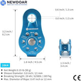 NewDoar Fixed Plate Micro Pulley,28KN CE Certified General Purpose Small Aluminum Rope Pulleys for Climbing/Aloft Work/Rappelling/Rescue Etc