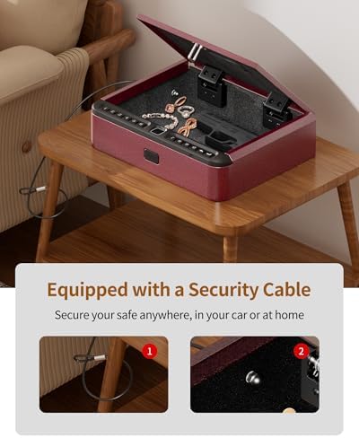 BILLCONCH Gun Safe for Handgun - Biometric Gun Safe 4 Ways Quick Access with Fingerprint/Full-digital Keypad/Key/APP Lock Handgun Pistol Safe for Nightstand Bedside Home - Burgundy Red