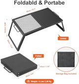 Odoland Folding Campfire Grill, Heavy Duty Steel Mesh Grate with Folding Legs and Storage Bag, Portable Camping Grates, Over Fire Pit Grill Rack for Outdoor Cooking and Bonfire