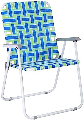 VINGLI Oversize Patio Lawn Webbed Folding Chairs Set of 2, Outdoor Beach Chair Portable Dining Chair for Outdoor Yard, Garden (Blue, Oversized)