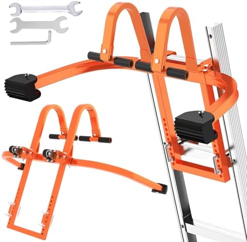 2 in 1 Ladder Hooks for Roof Ridge Heavy Duty Steel Ladder Roof Hook with Rubber Grip T-Bar for Damage Prevention, Extension Ladder Stabilizer 550 lbs Load Capacity