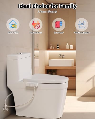 Hibbent Bidet Attachment for Toilet, Non-Electric Dual Nozzle for Frontal & Rear Wash, Adjustable Water Pressure Control, Fresh Water Bidet Toilet Seat, Self Cleaning Water Sprayer, White