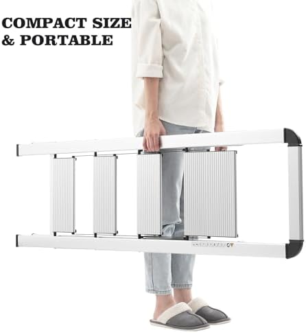 KINGRACK Aluminium 4 Step Ladder, Lightweight Step Stool with Non-Slip Pedals, Handrail, Foldable Step Ladder for Kitchen, Garage, Home, Space Saving, Sturdy and Portable, Silver