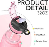 Hyeta 32 oz Water Bottles with Times to Drink and Straw, Motivational Water Bottle with Time Marker, Leakproof, Drinking Sports Water Bottle for Fitness, Gym and Outdoor