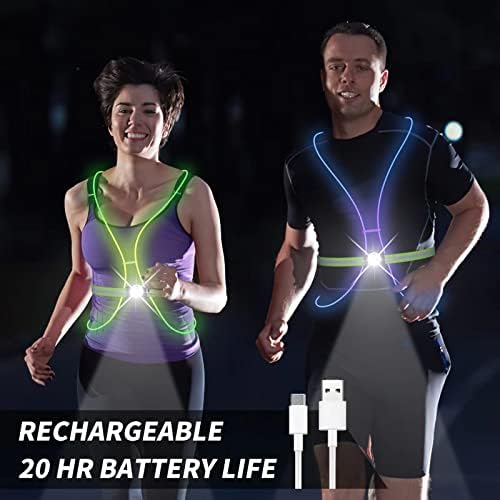 LED Reflective Running Vest with Front Light,Running Lights for Runners,Reflective Running Gear for Men/Women Running,Cycling or Walking, High Visibility Warning LED Lights