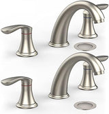 Bathroom Sink Faucet, Faucet for Bathroom Sink, Widespread Brushed Nickel Bathroom Faucet 3 Hole with Stainless Steel Pop Up Drain and cUPC Lead-Free Hose - (Brushed Nickel 2 Packs)