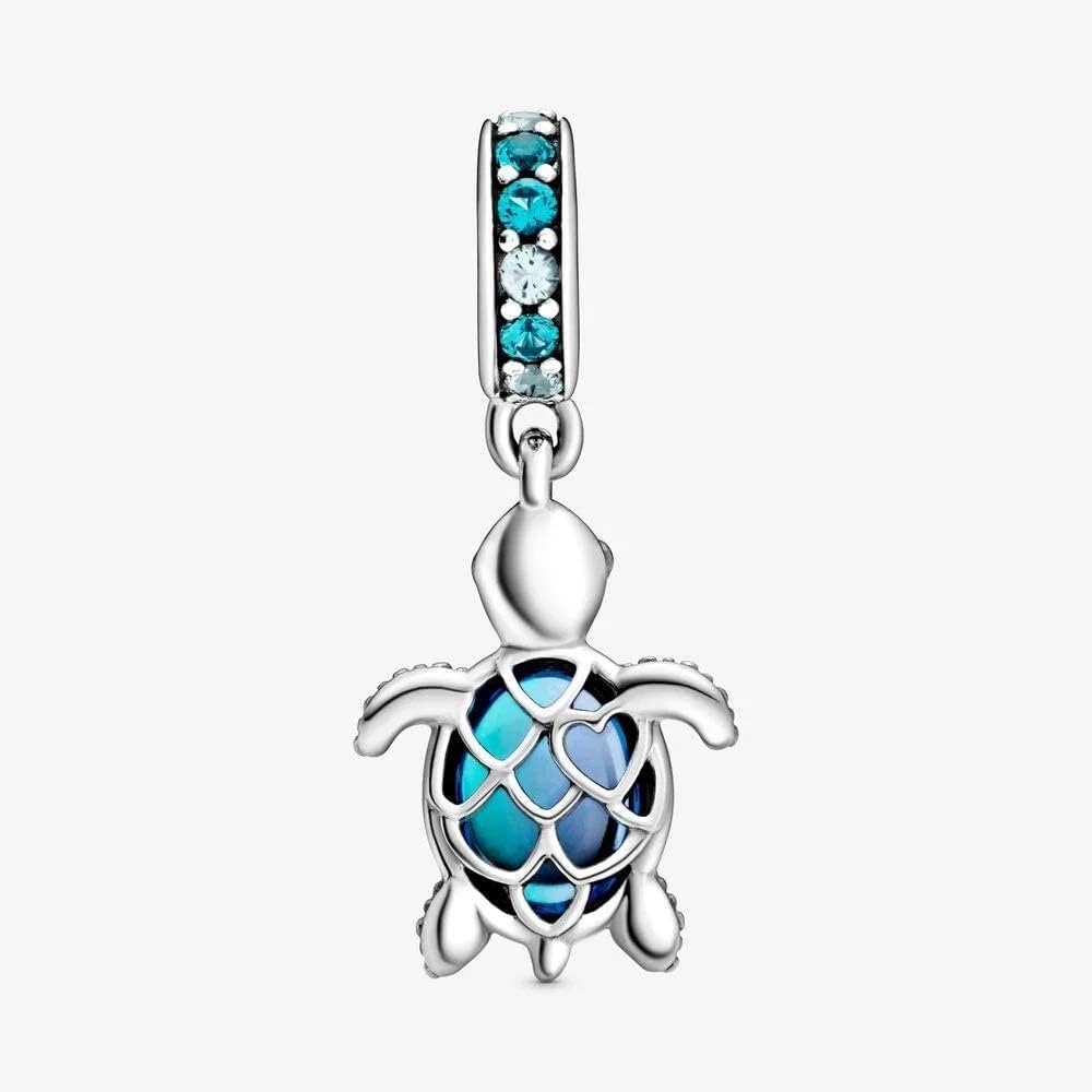 PANDORA Murano Glass Blue Sea Turtle Dangle Charm - Compatible Moments Bracelets - Jewelry for Women - Gift for Women - Made with Sterling Silver & Man-Made Crystal