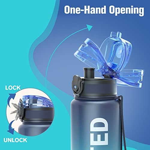 Sahara Sailor Water Bottle 32oz, Durable and Leakproof Water Bottles Motivational with Time Marker, Tritan, BPA Free, Wide Mouth with Easy Clean Brush for Gym, Travel, Home, School, Office (1 Bottle)