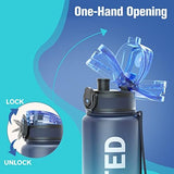 Sahara Sailor Water Bottle 32oz, Durable and Leakproof Water Bottles Motivational with Time Marker, Tritan, BPA Free, Wide Mouth with Easy Clean Brush for Gym, Travel, Home, School, Office (1 Bottle)