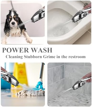 Shower Head with Handheld High Pressure Multi-Function 7 modes, Built-in Power Wash to Clear Tub, Tile & Pets, 5” High Flow Hand Held Rain Showerhead with Extra Long Hose and Adjustable Bracket