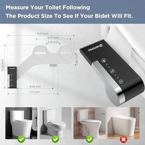 HOPOPRO Bidet Attachment for Toilet, Non-Electric Bidet Ultra-Slim Dual Nozzle (Feminine/Rear Wash), Fresh Cold Water Sprayer Bidets for Existing Toilets with Adjustable Pressure Control, Black