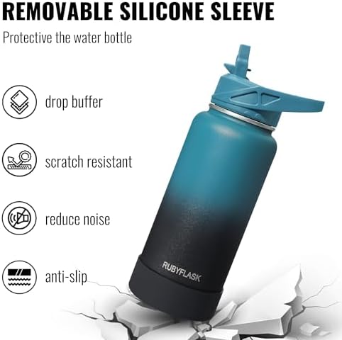 40oz Insulated Water Bottle with Straw, Stainless Steel Metal Vacuum Water Flask, Large Thermos Water bottle with Leakproof 3 Lids for Travel, Camping, Gym Sports Armygreen