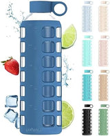 purifyou 40/32/22/12 oz Borosilicate Glass Water Bottles with Volume Markers, Silicone Sleeve, Stainless Steel Lid, Reusable Bottle for Water, Juice, Gym, and Fridge Storage (40oz Chinese Porcelain)