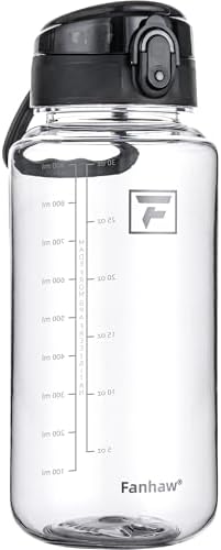 Fanhaw 32 Oz Clear Tritan Water Bottle with Chug Lid, BPA-free, Wide Mouth, Leak Proof - for Gym, Travel, Home, School, Office (Clear&Black)