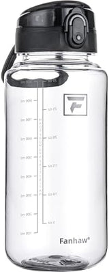 Fanhaw 32 Oz Clear Tritan Water Bottle with Chug Lid, BPA-free, Wide Mouth, Leak Proof - for Gym, Travel, Home, School, Office (Clear&Black)