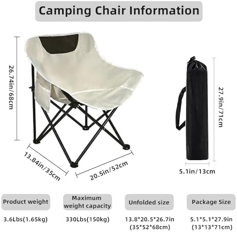 2 Pack Camping Chairs - Lightweight and Portable Chairs for Teens and Lightweight Individuals - Compact, Durable, and Portable - Ideal for Camping, Hiking, Beach, and Picnics - Carry Bag