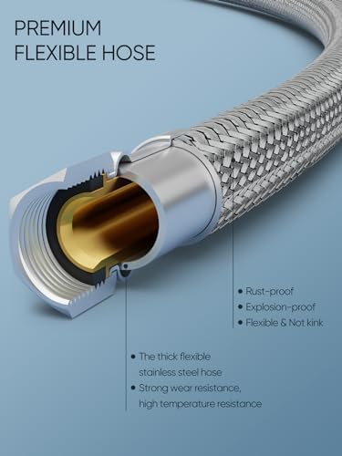 Cobbe 4 inch Brushed Nickel Bathroom Faucets with Pop up Drain and Two Supply Hoses, Lead-Free Stainless Steel 2 Handle Centerset Faucet for Vanity, RV