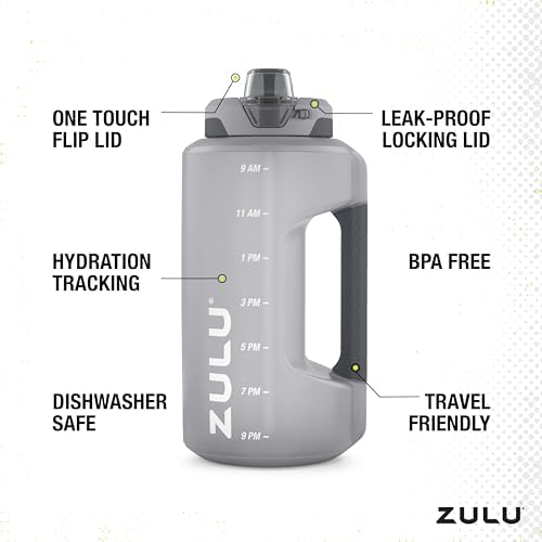 ZULU Goals Large Water Bottle Jug with Time Marker & Handle for All Day Hydration | Silicone Soft Straw with Locking Leak-Proof Lid | For Gym, Camping, Workout, and Outdoors | BPA-Free | 64oz, 128oz