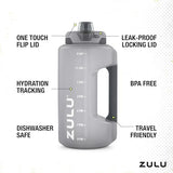 ZULU Goals Large Water Bottle Jug with Time Marker & Handle for All Day Hydration | Silicone Soft Straw with Locking Leak-Proof Lid | For Gym, Camping, Workout, and Outdoors | BPA-Free | 64oz, 128oz