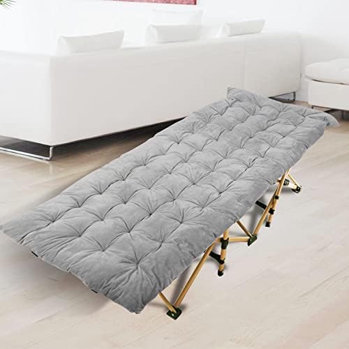 REDCAMP Folding Cot Pads for Sleeping Extra Thick, Soft Comfortable Velvet & Corduroy Cotton Camping Cot Mattress Pad for Backpacking Hiking, Black Blue Brown Grey 75x30 inches
